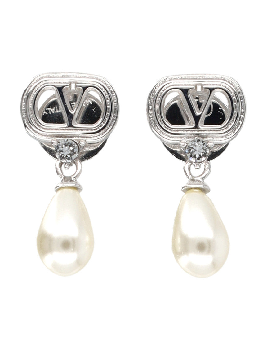 Silver VLogo Pearl Drop Earrings 1