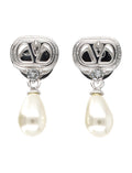 Silver VLogo Pearl Drop Earrings 1