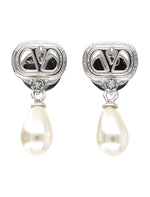 Silver VLogo Pearl Drop Earrings 1