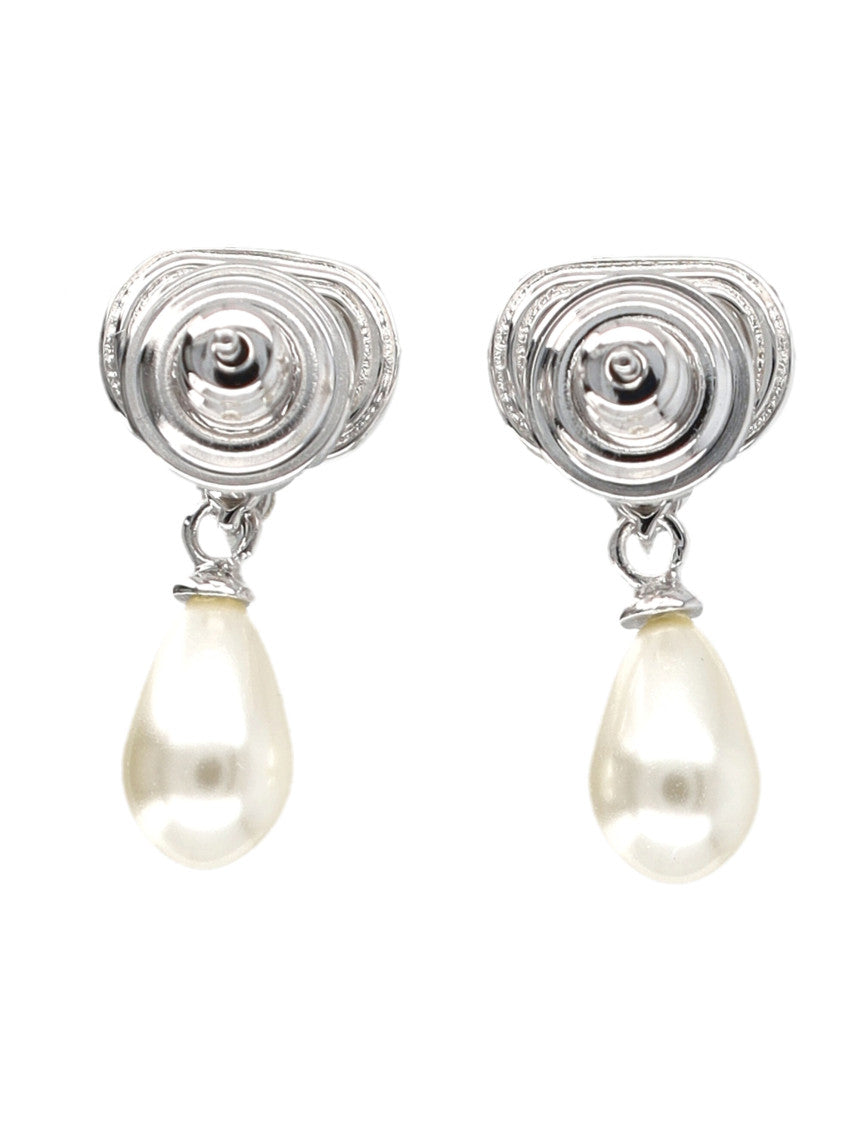 Silver VLogo Pearl Drop Earrings 2