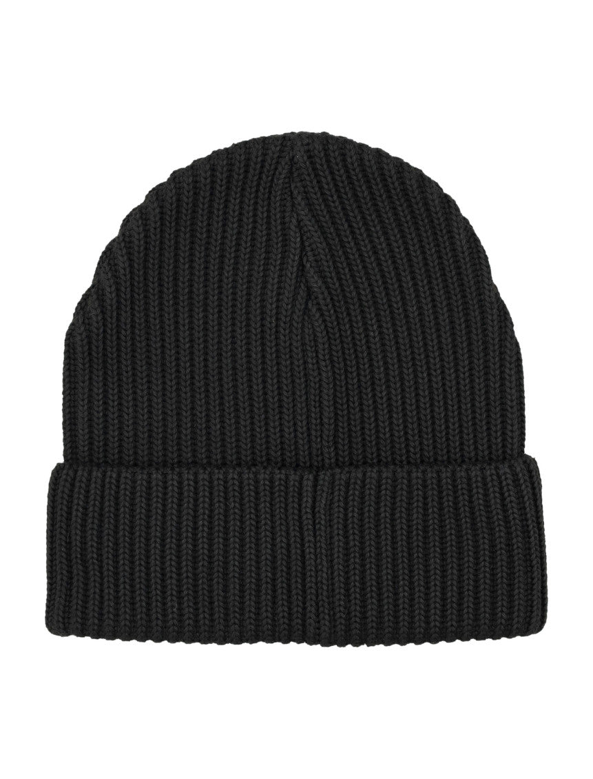 Black Textured Logo Beanie Hat 2