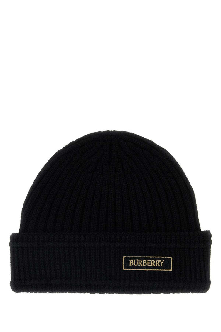 Black Textured Logo Beanie Hat 1