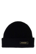 Black Textured Logo Beanie Hat 1