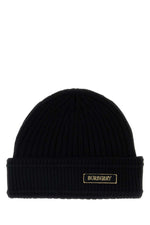 Black Textured Logo Beanie Hat 1