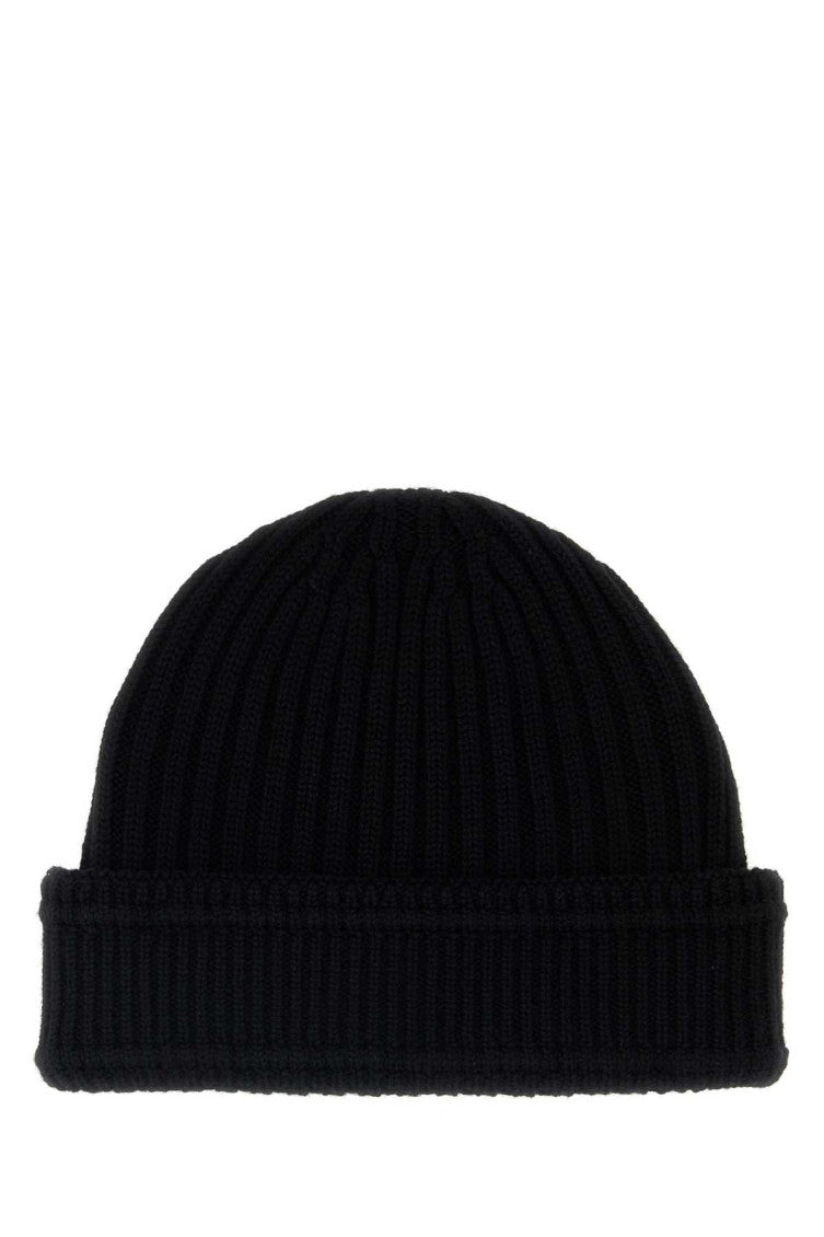 Black Textured Logo Beanie Hat 2