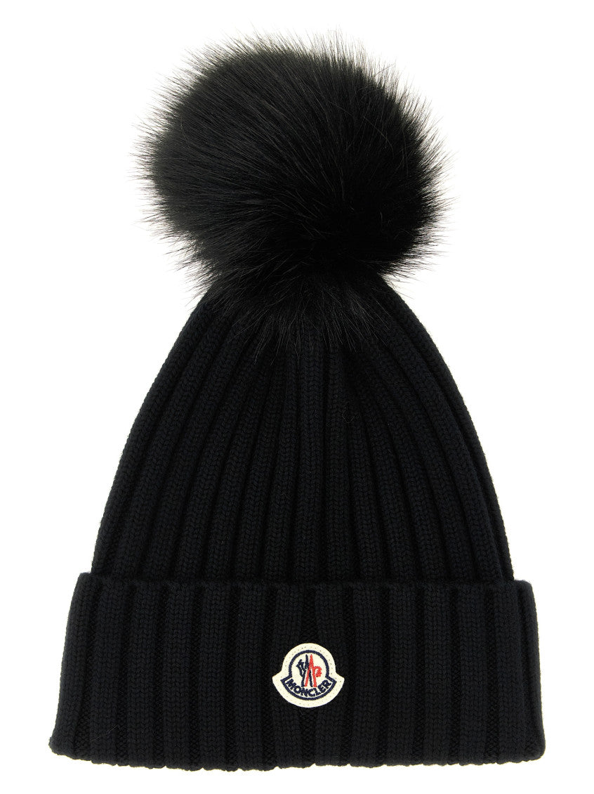 Black Pompon Logo Beanie Hat 1