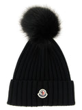 Black Pompon Logo Beanie Hat 1