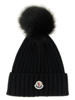 Black Pompon Logo Beanie Hat 1