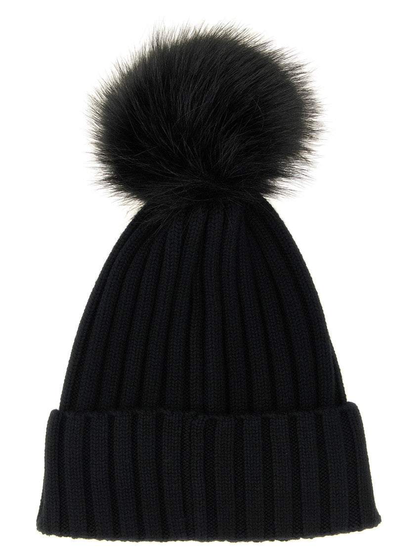 Black Pompon Logo Beanie Hat 2