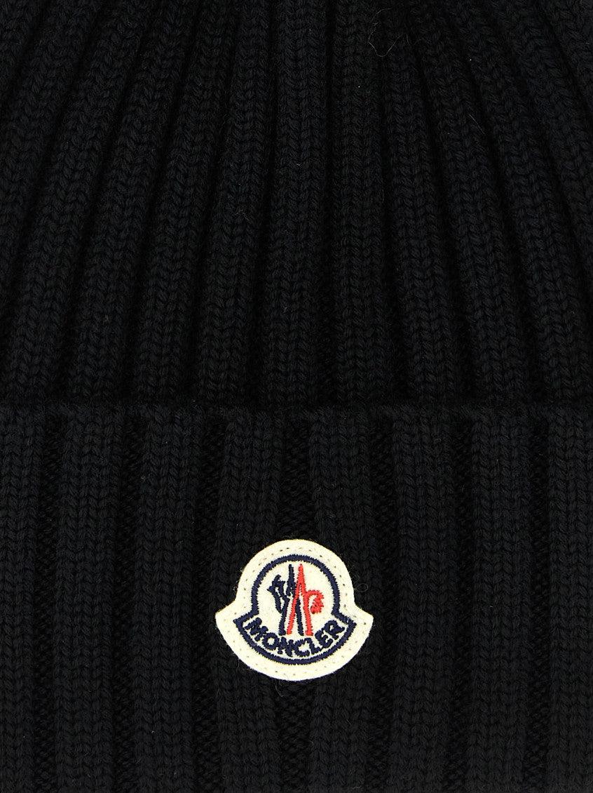 Black Pompon Logo Beanie Hat 3