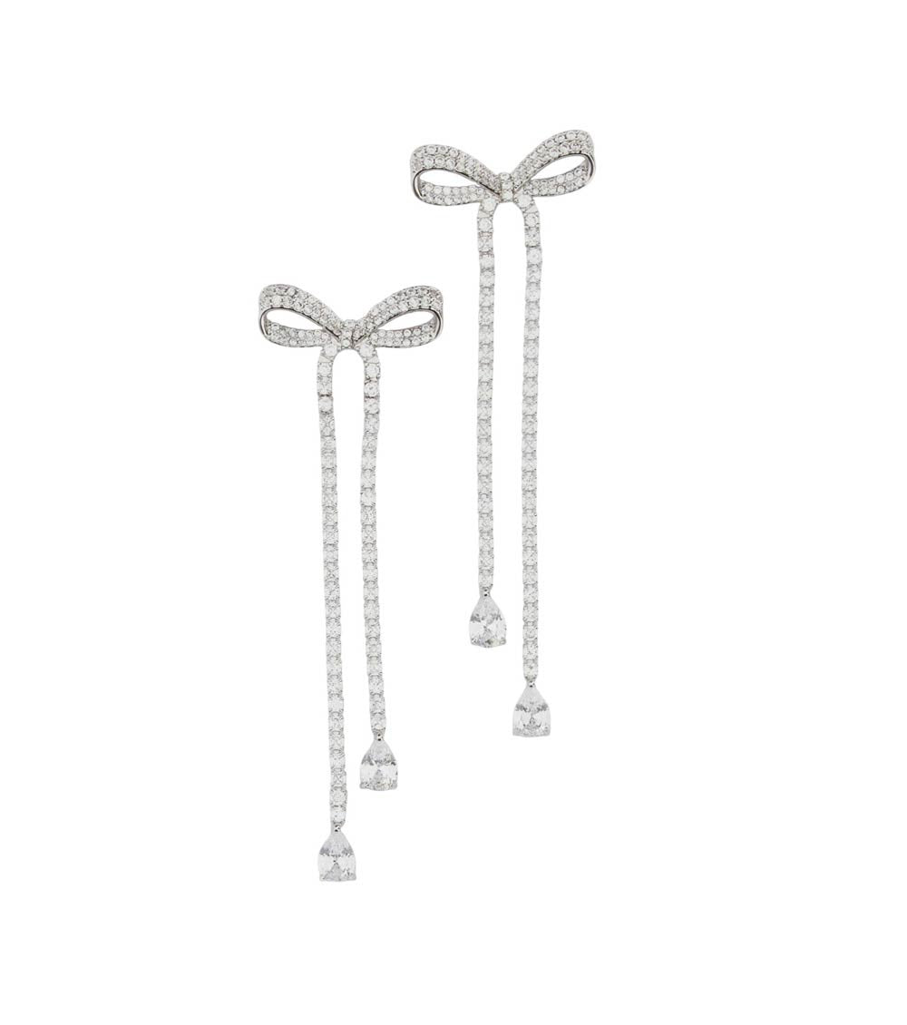 Silver Crystal Bow Dangler Earrings 1