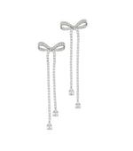Silver Crystal Bow Dangler Earrings 1