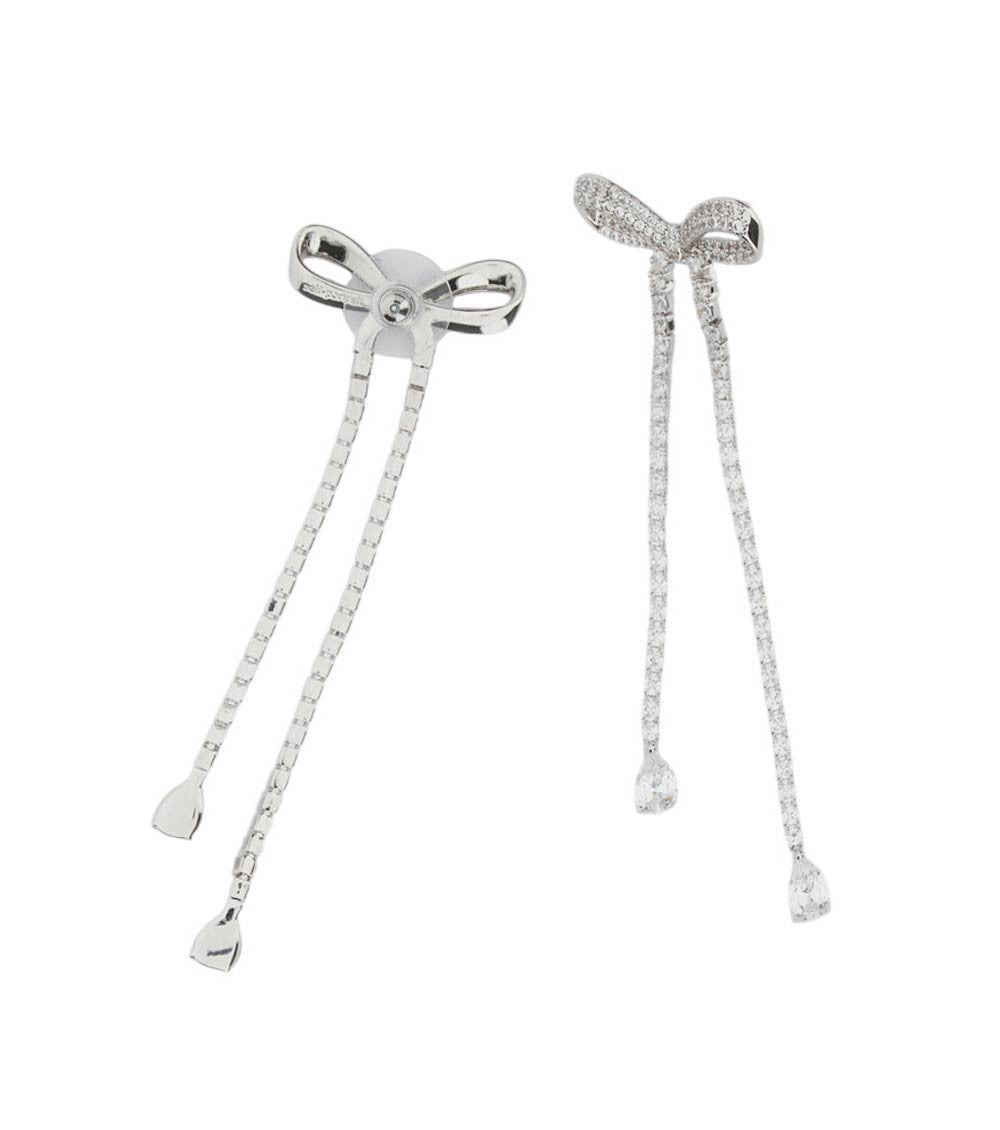 Silver Crystal Bow Dangler Earrings 2
