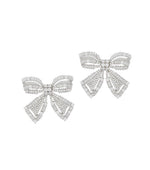 Silver Crystal Bow Stud Earrings 1