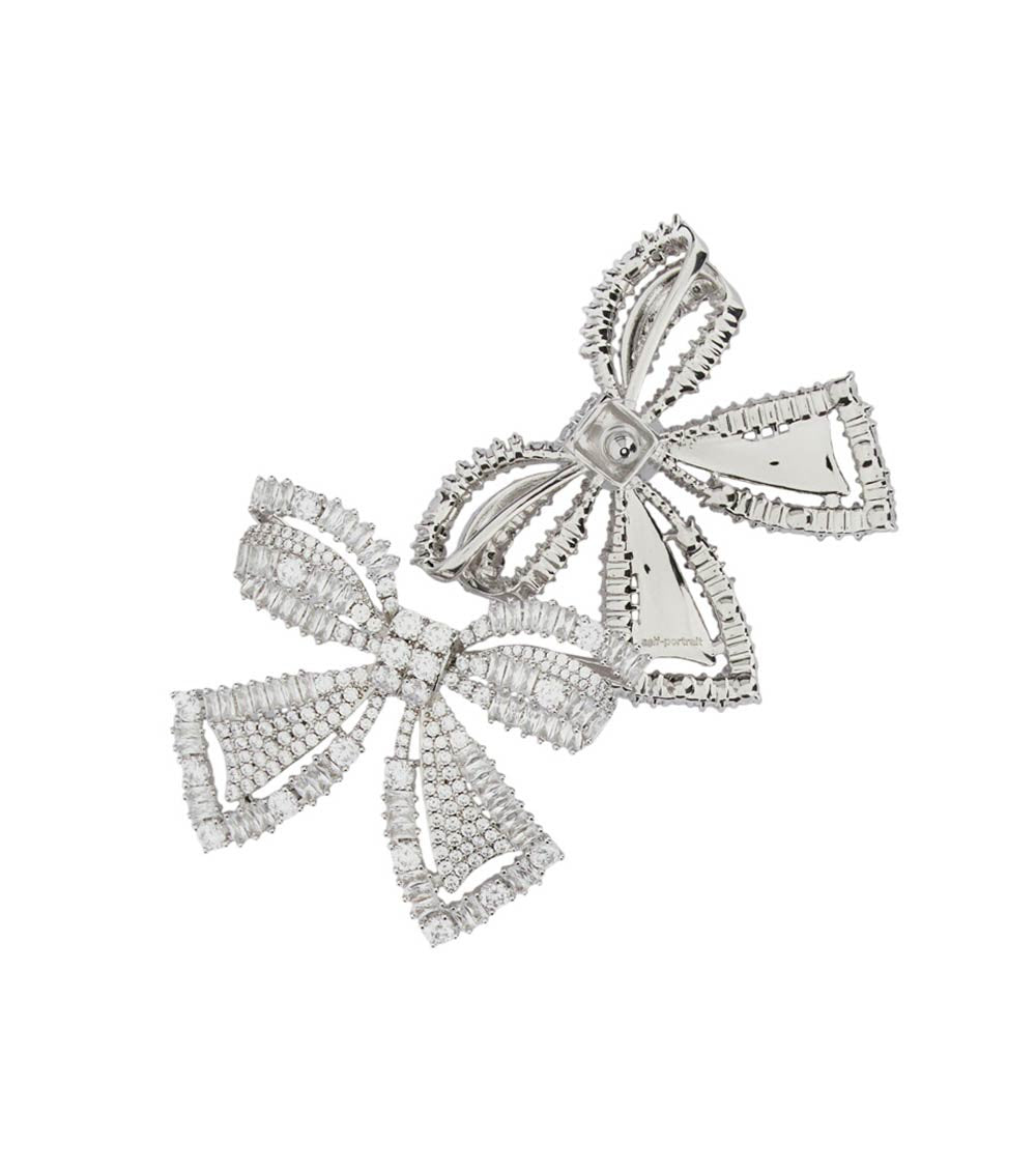 Silver Crystal Bow Stud Earrings 2