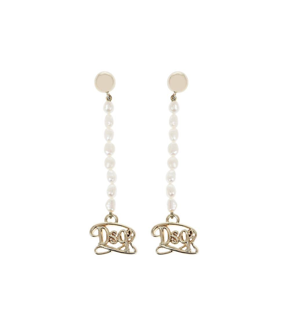 White Logo Drop Earrings 1