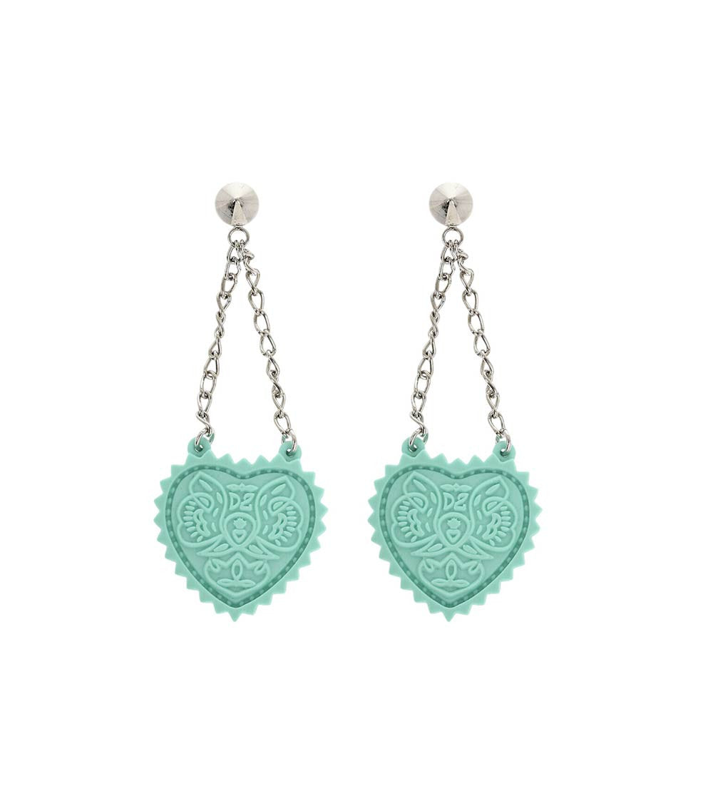 Green Heart Drop Earrings 1