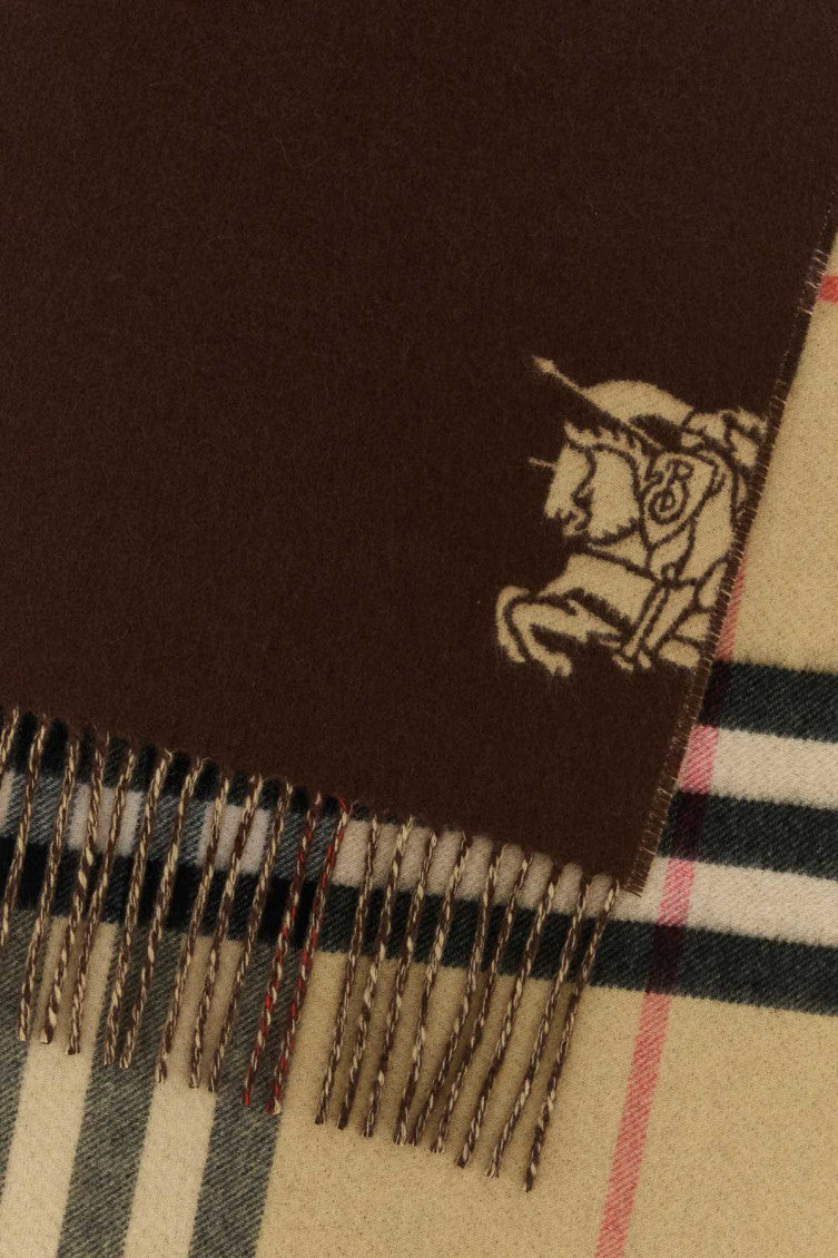 Beige Brown Reversible Check Scarf 2