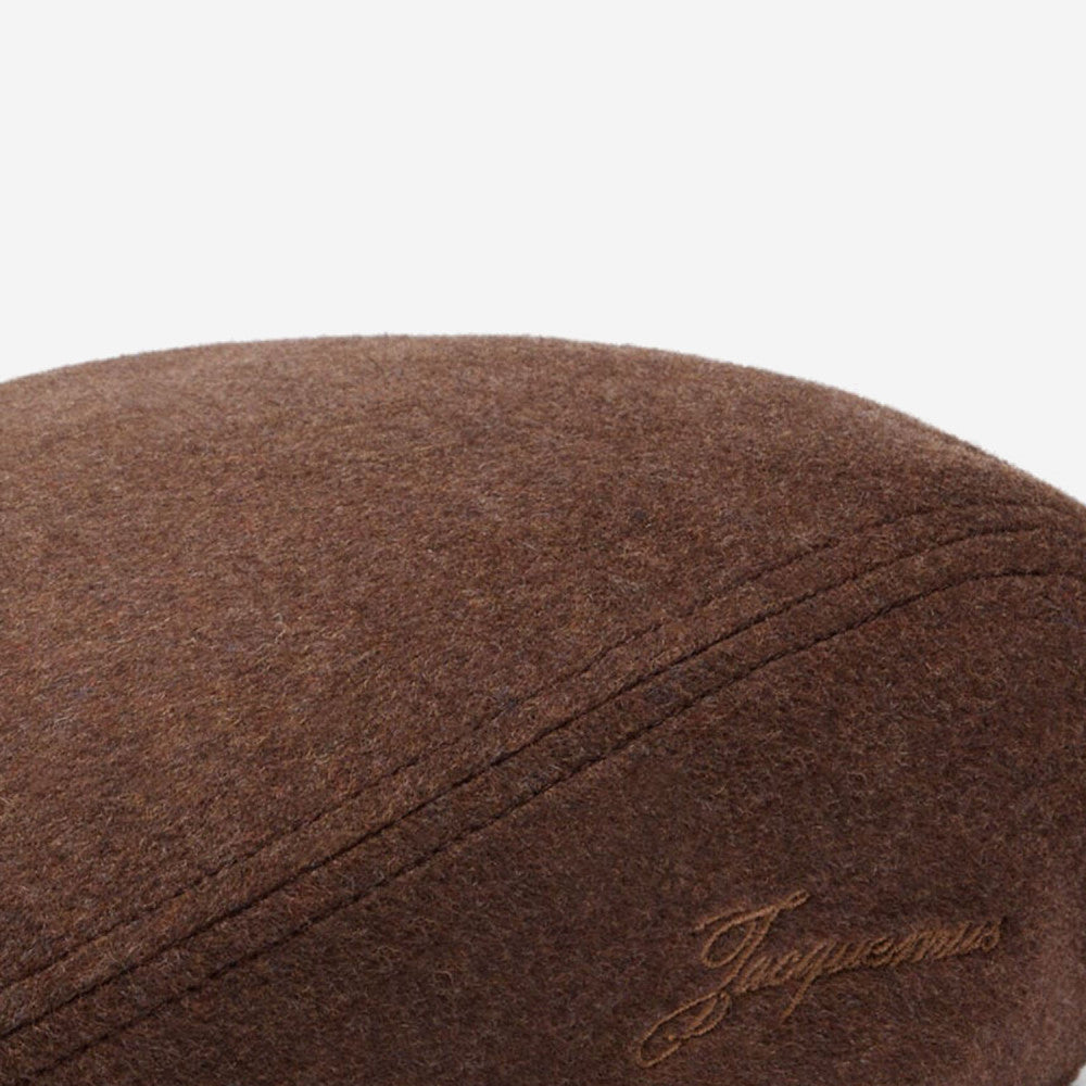 Dark Brown Embroidered Flat Beret Hat 3