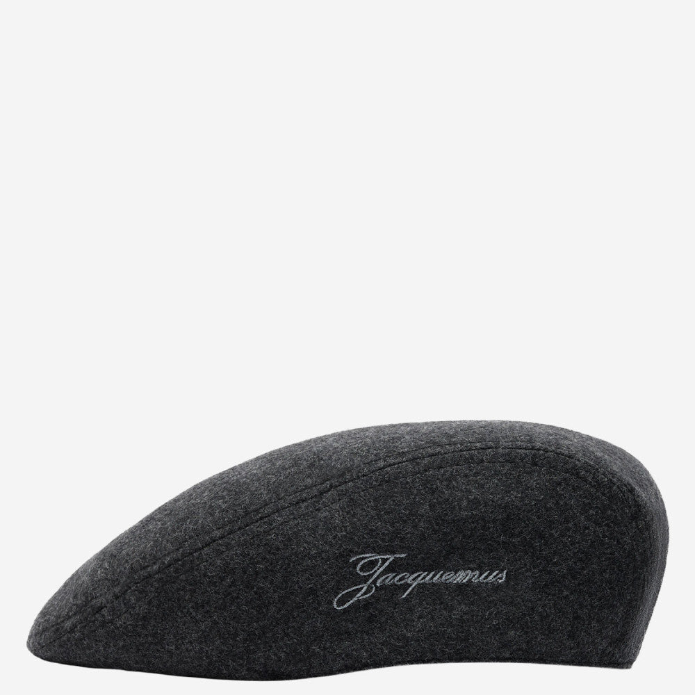 Dark Grey Embroidered Flat Beret Hat 1