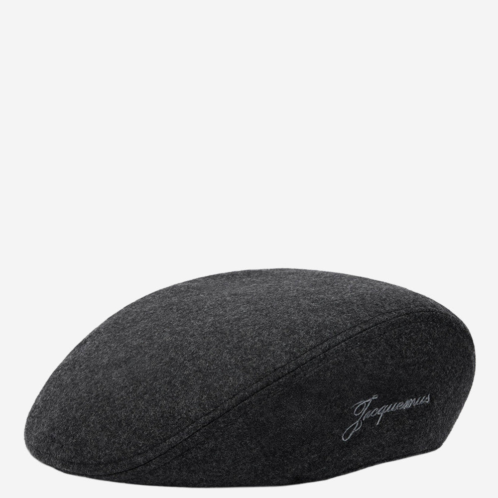 Dark Grey Embroidered Flat Beret Hat 2
