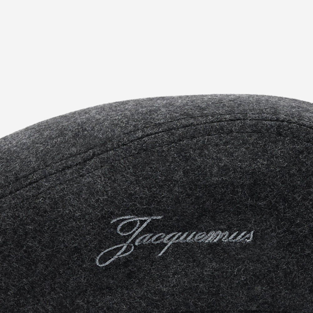 Dark Grey Embroidered Flat Beret Hat 3