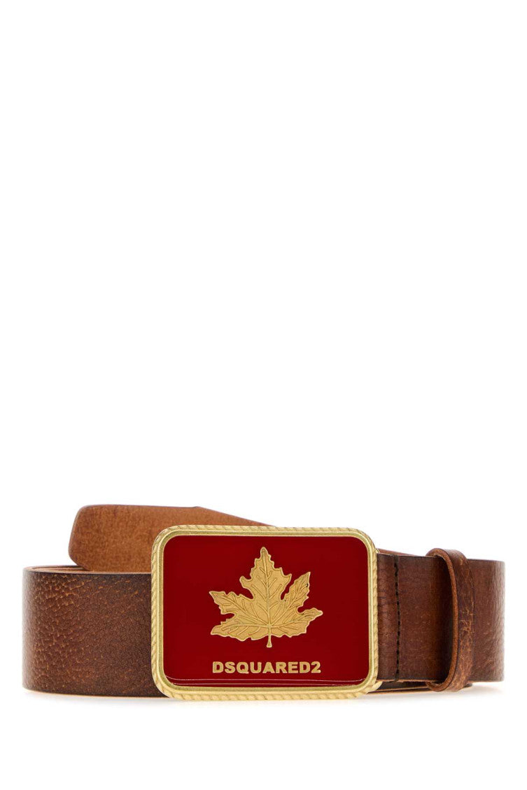 Brown Leaf Logo Buckle Belt 1