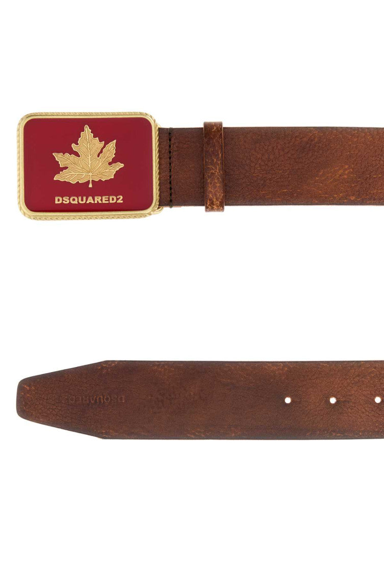 Brown Leaf Logo Buckle Belt 2