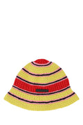 Yellow Red Embroidered Crochet Hat 1
