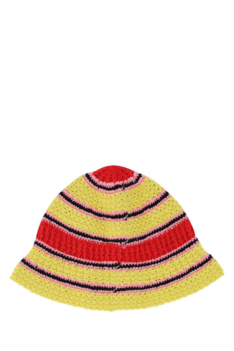 Yellow Red Embroidered Crochet Hat 2