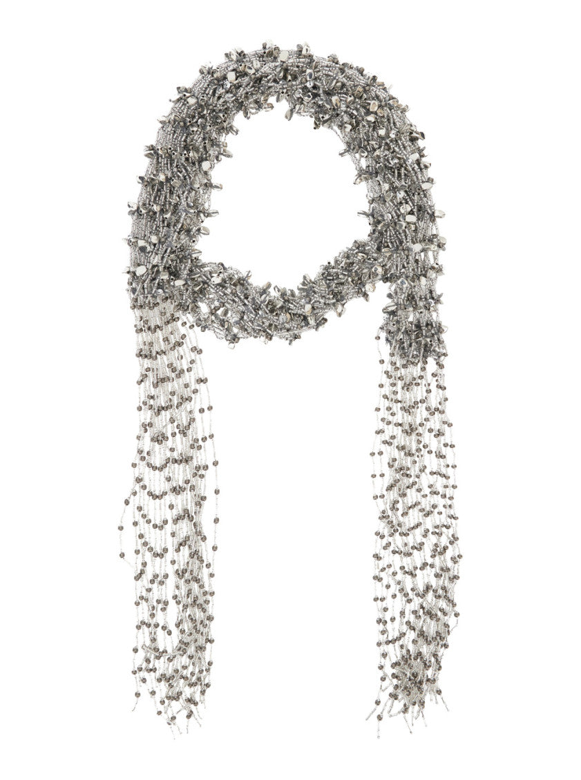 Silver Beaded Scarf  Necklace 1