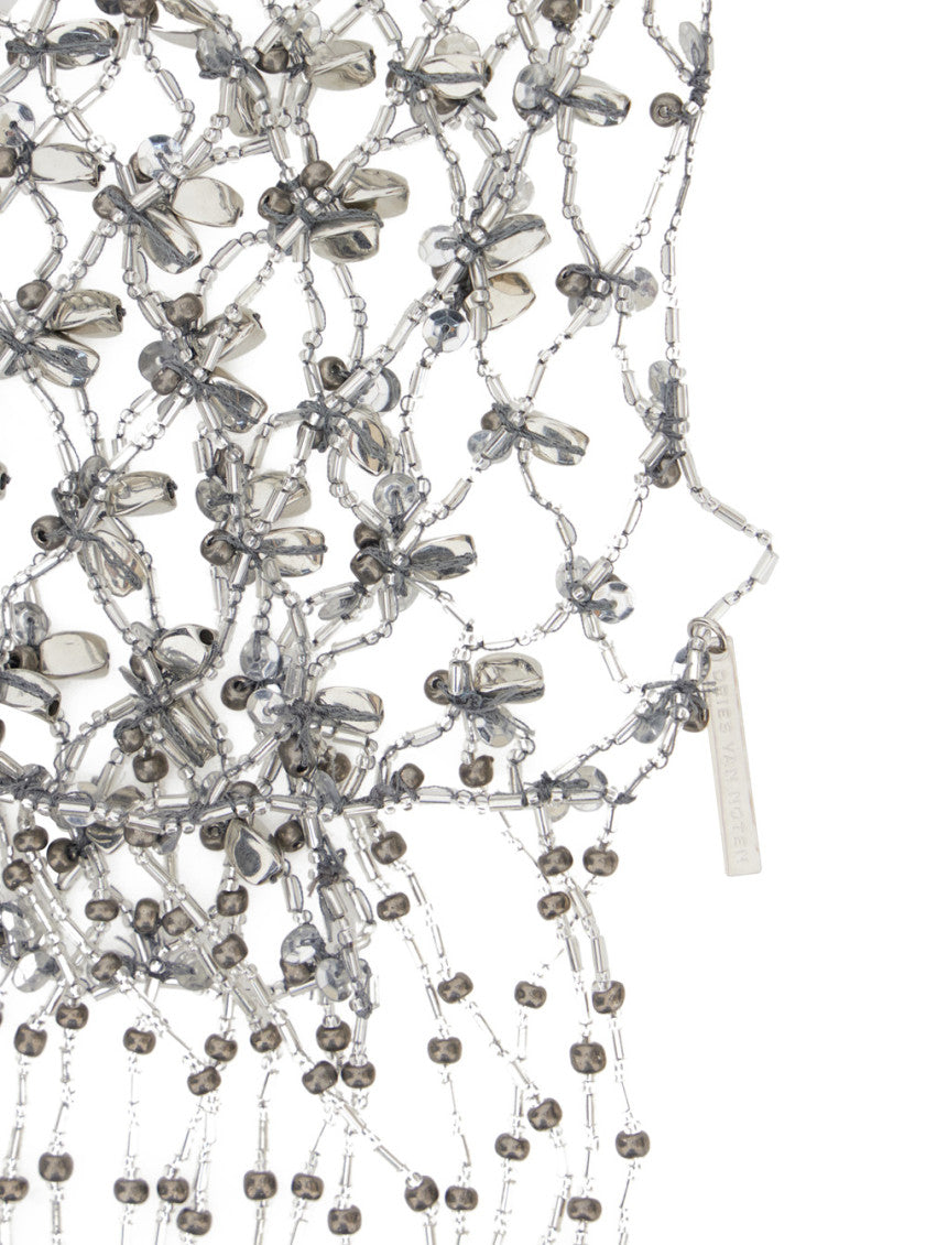 Silver Beaded Scarf  Necklace 2