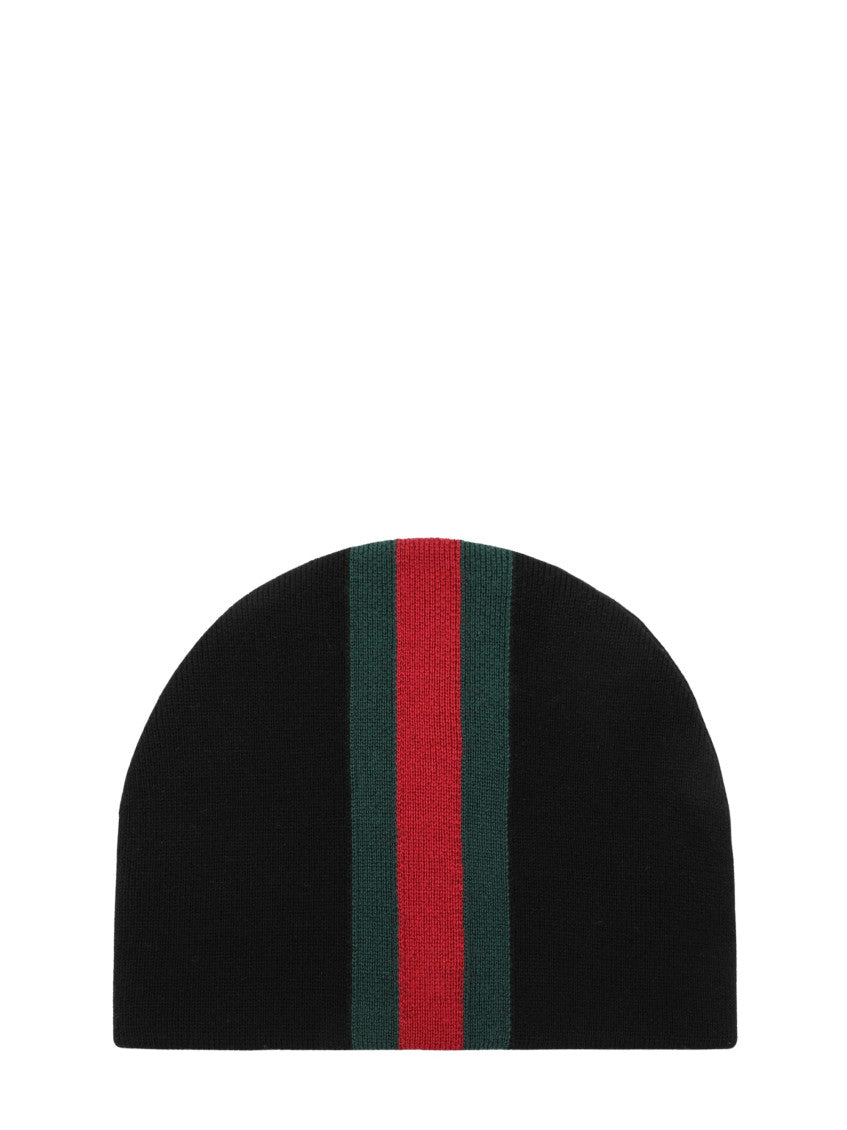 Black Web Striped Beanie Cap 1