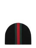 Black Web Striped Beanie Cap 1
