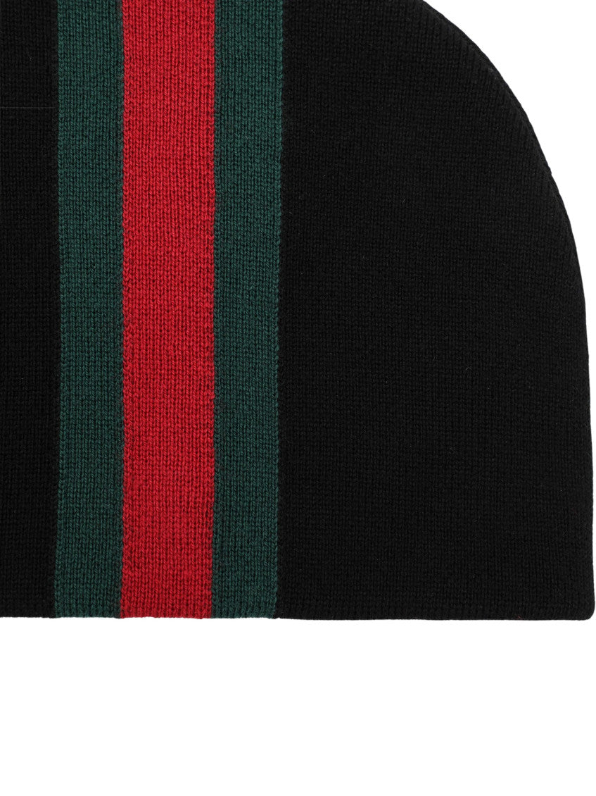 Black Web Striped Beanie Cap 3