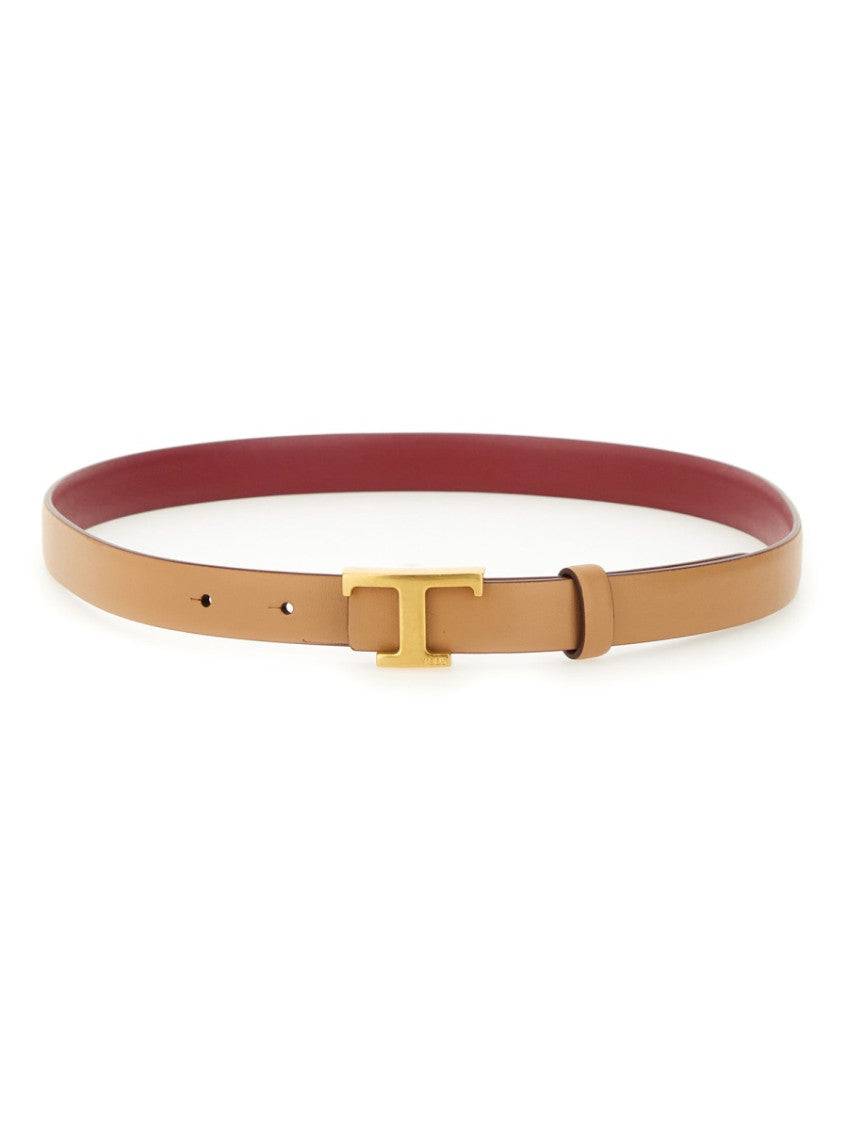Beige Logo Buckle Reversible Belt 1