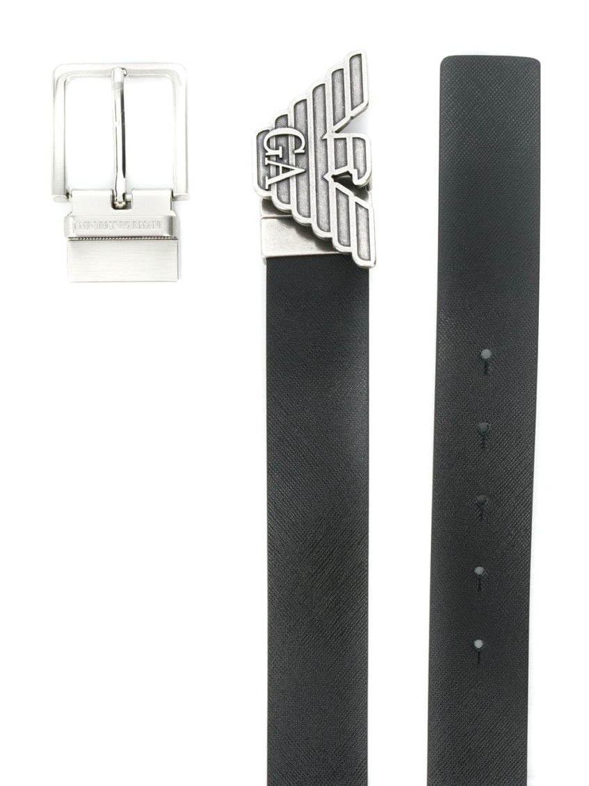 Black Logo Buckle Textured Belt 1