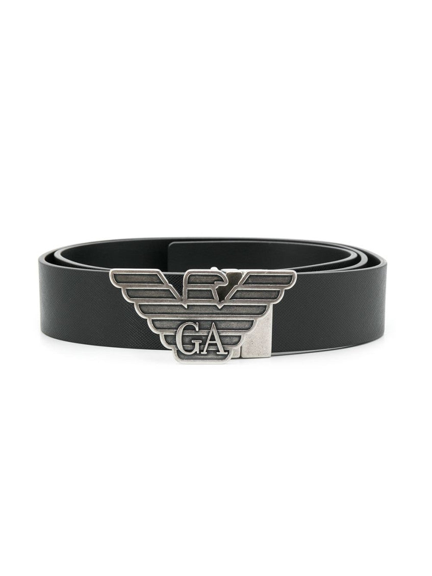 Black Logo Buckle Textured Belt 3