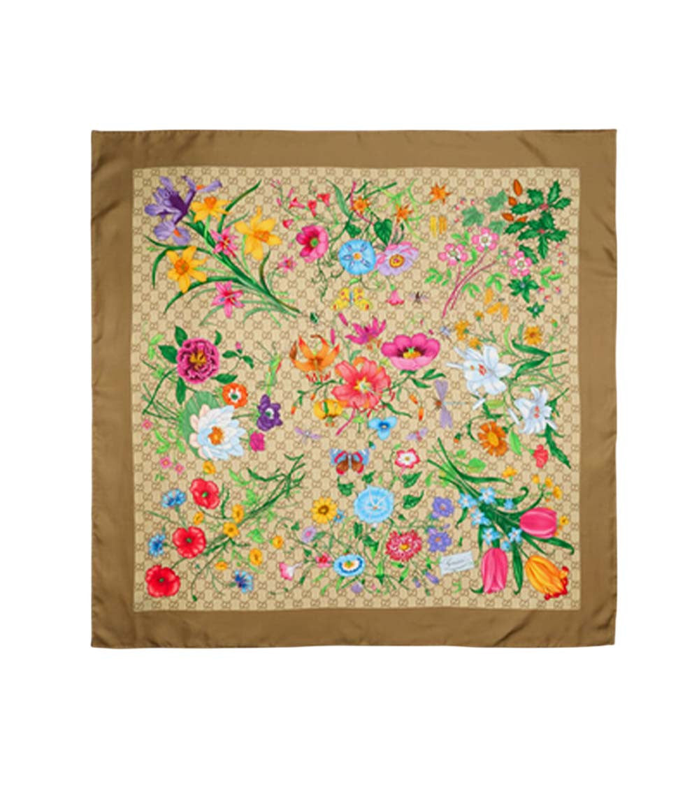 Brown GG Floral Scarf 1