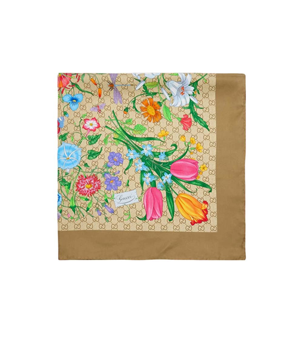Brown GG Floral Scarf 2