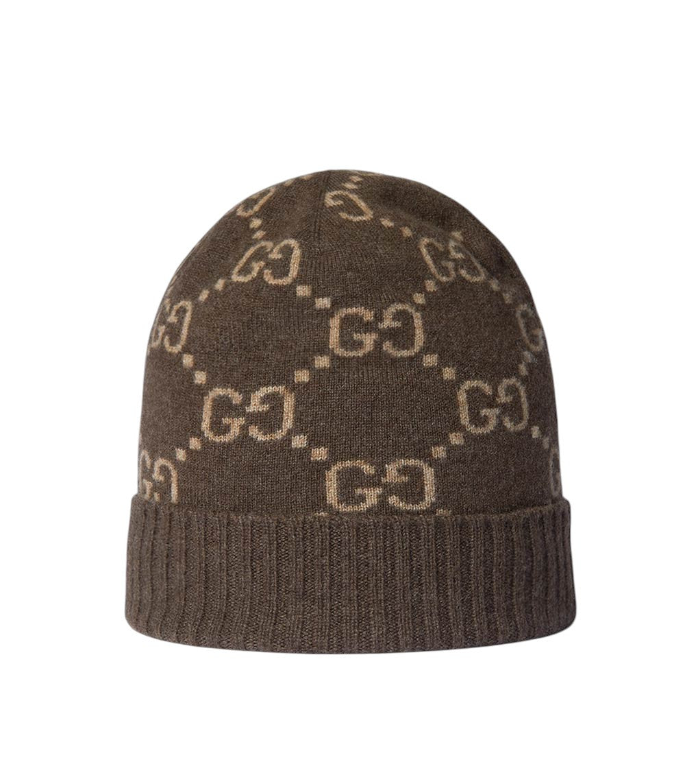 Brown GG Logo Beanie Cap 1