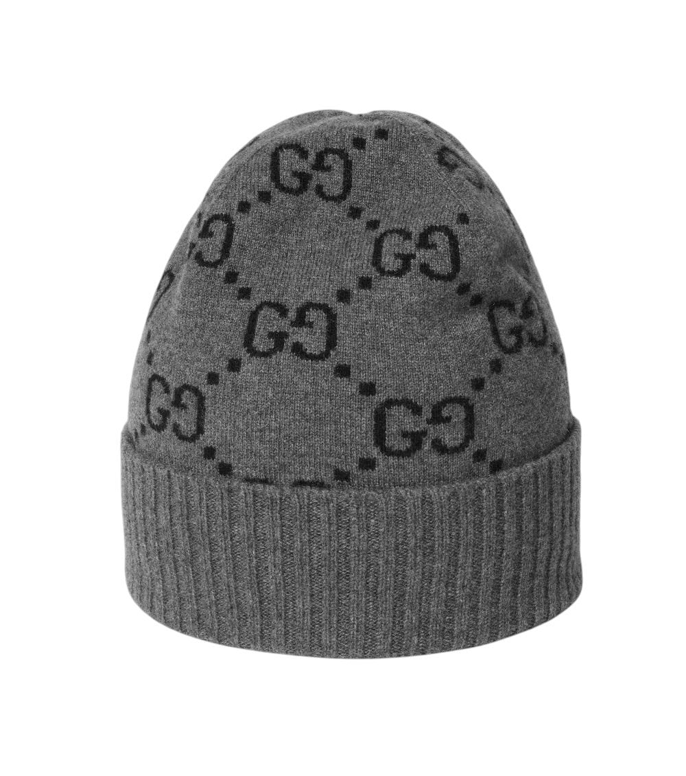 Grey GG Logo Beanie Cap 1