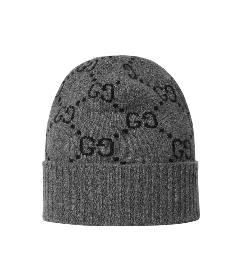 Grey GG Logo Beanie Cap 2