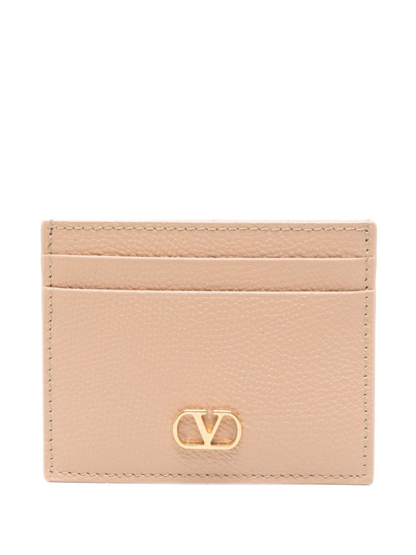 Beige VLogo Signature Card Holder 1