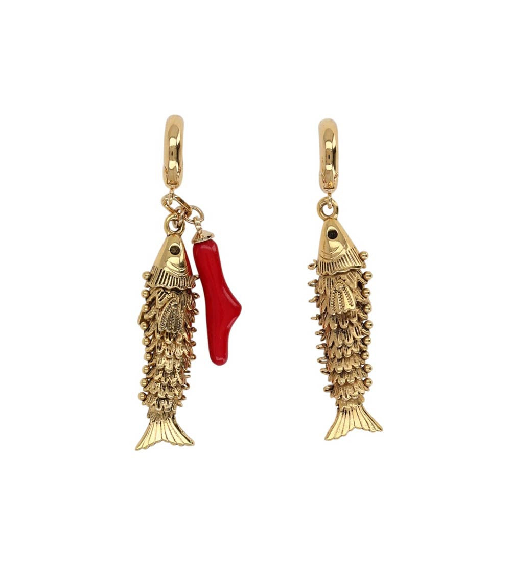 Gold Fish Drop Earrings 1