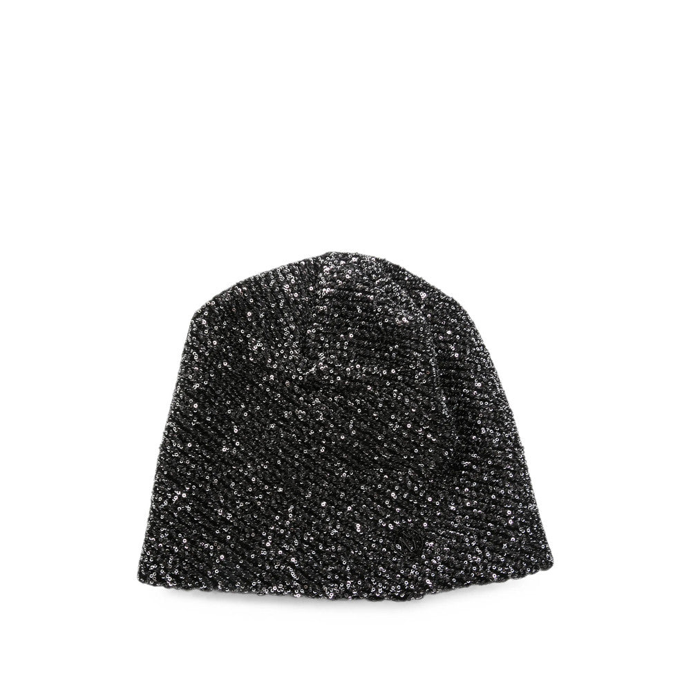 Black Sequin Embellished Beanie Cap 1