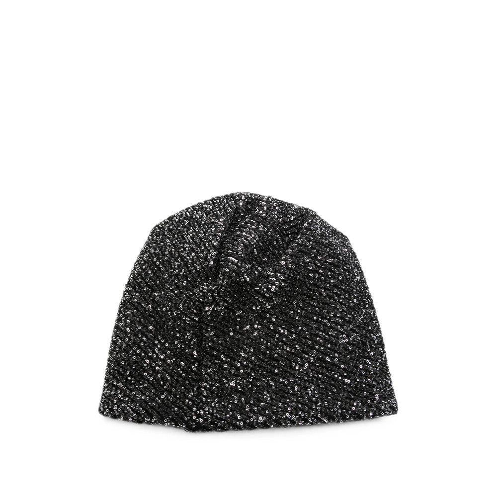 Black Sequin Embellished Beanie Cap 3