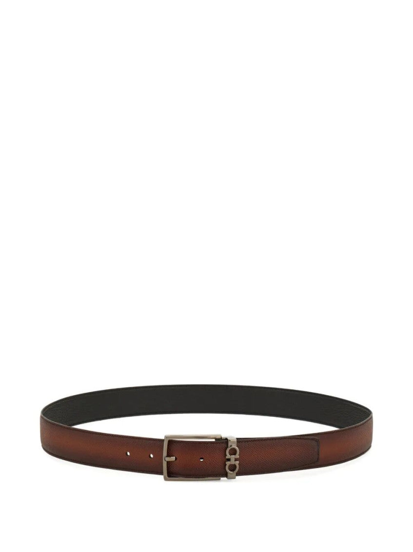 Brown Textured Logo Buckle Belt 1
