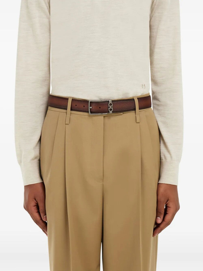 Brown Textured Logo Buckle Belt 2