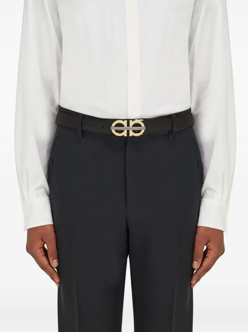 Black Logo Buckle Textured Belt 2